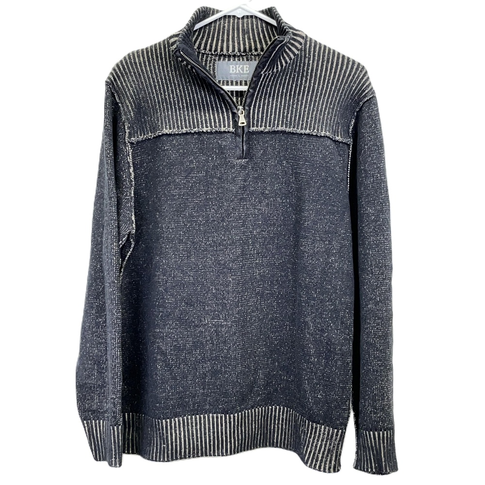 BKE Charcoal Mens Cotton Zip‎ Mock Neck Sweater Long Sleeve Large